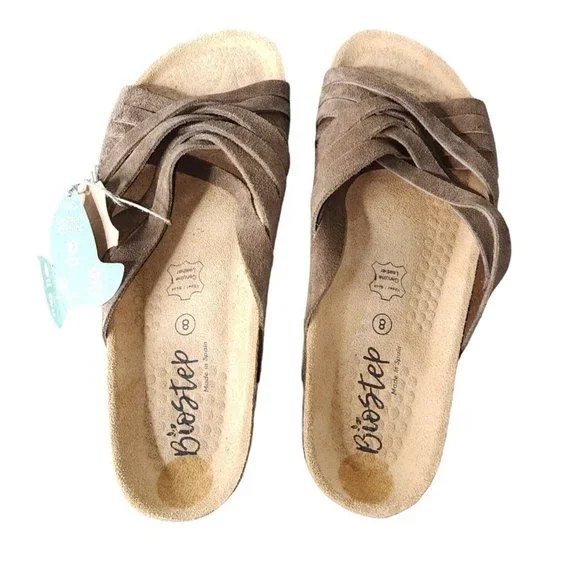 Biostep Tan Genuine Leather Womens Shoes Sandals Taupe Size NWT